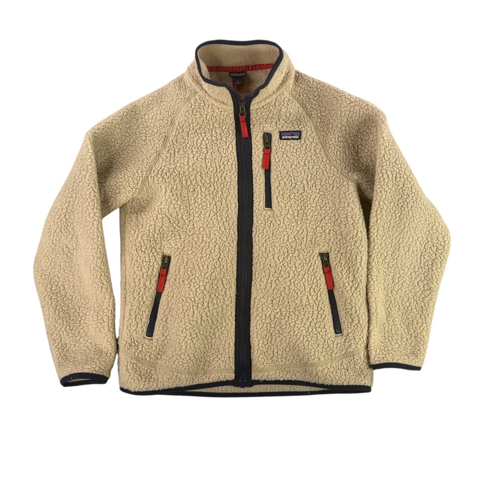 Patagonia Retro Pile Fleece Jacket Kids L 12 Khaki Full Zip 65411 FA22